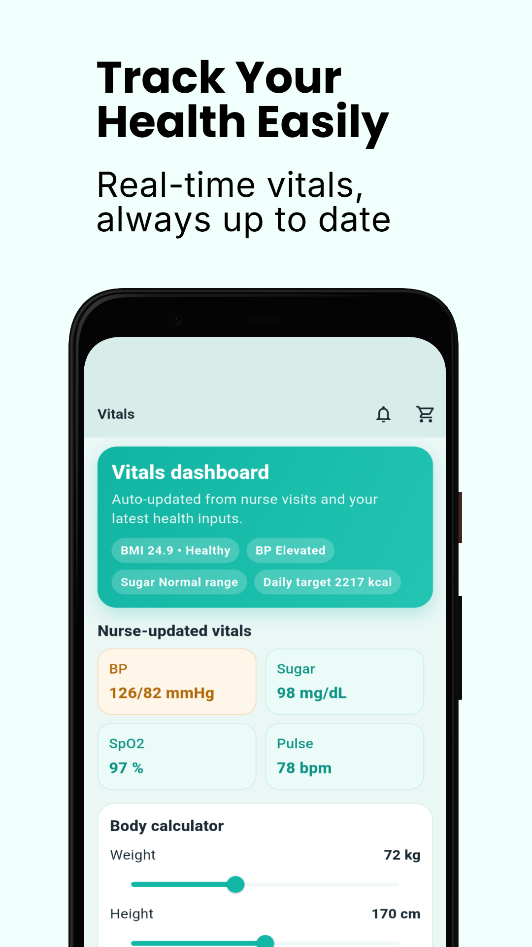 ExpressAid track your health screen